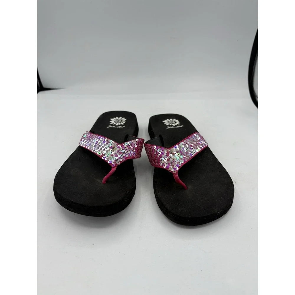 Yellow‎ Box Sandals Womens Size 7.5 Chiles Sequin Pink Bla Thong Slide Flip Flop